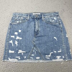 Flying Monkey‎ Skirt Womens 27 Blue Denim Distressed Raw Hem Mini Platinum